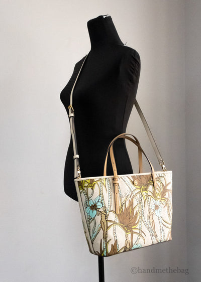 Tory Burch (144081) Emerson Small Climbing Palms Printed Canvas Tote Handbag